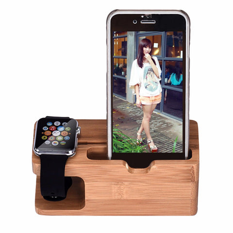 Premium Bamboo Wood Charging Station For Apple Watch and iPhone