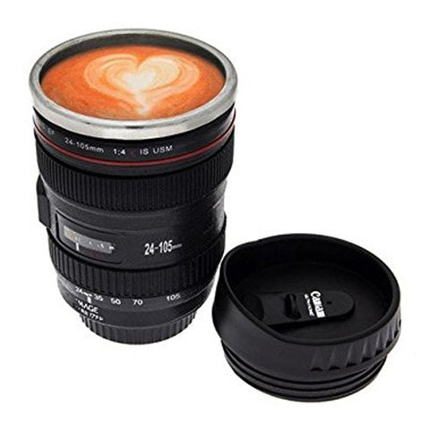 DSLR Camera Lens Stainless Steel Travel Coffee Mug with Leak-Proof Lid