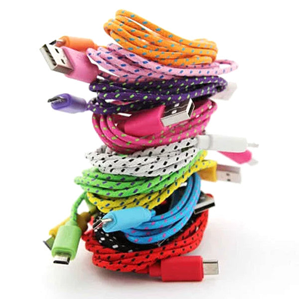 Extra Long (10 Ft) Fiber Cloth Sync & Charge USB Android Cable - Assorted Colors